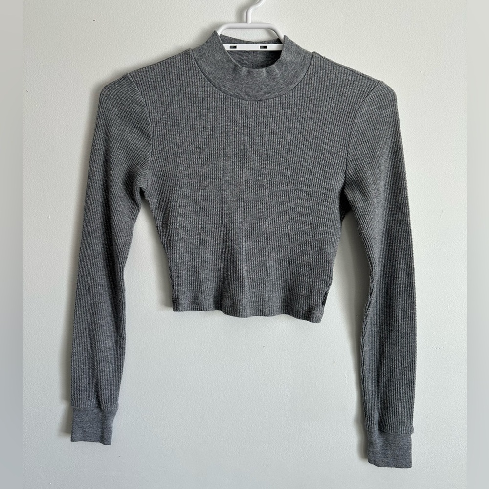 Aritzia TNA Mockneck Waffle Long Sleeve Crop Top